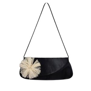 Vintage Jessica McClintock Black Satin Evening Shoulder Bag Clutch Cream Flower